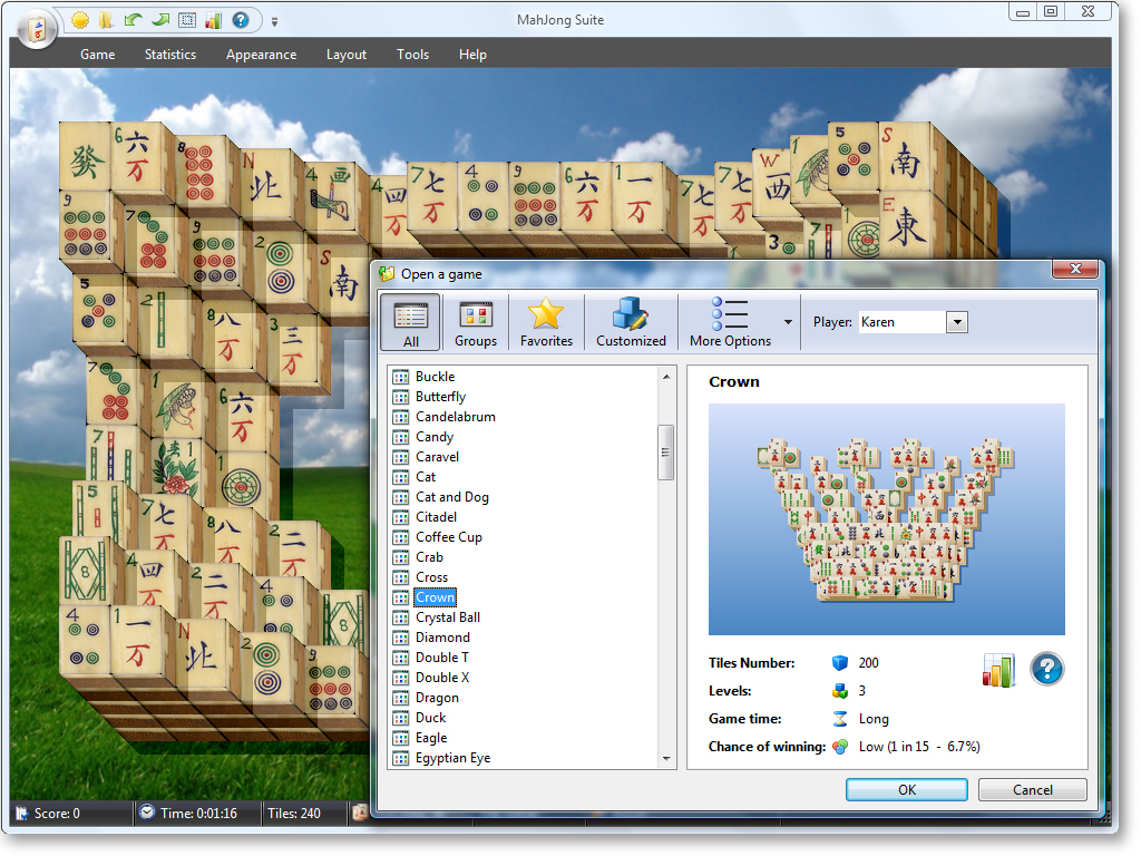 MahJong Suite - Open a Game Screenshot